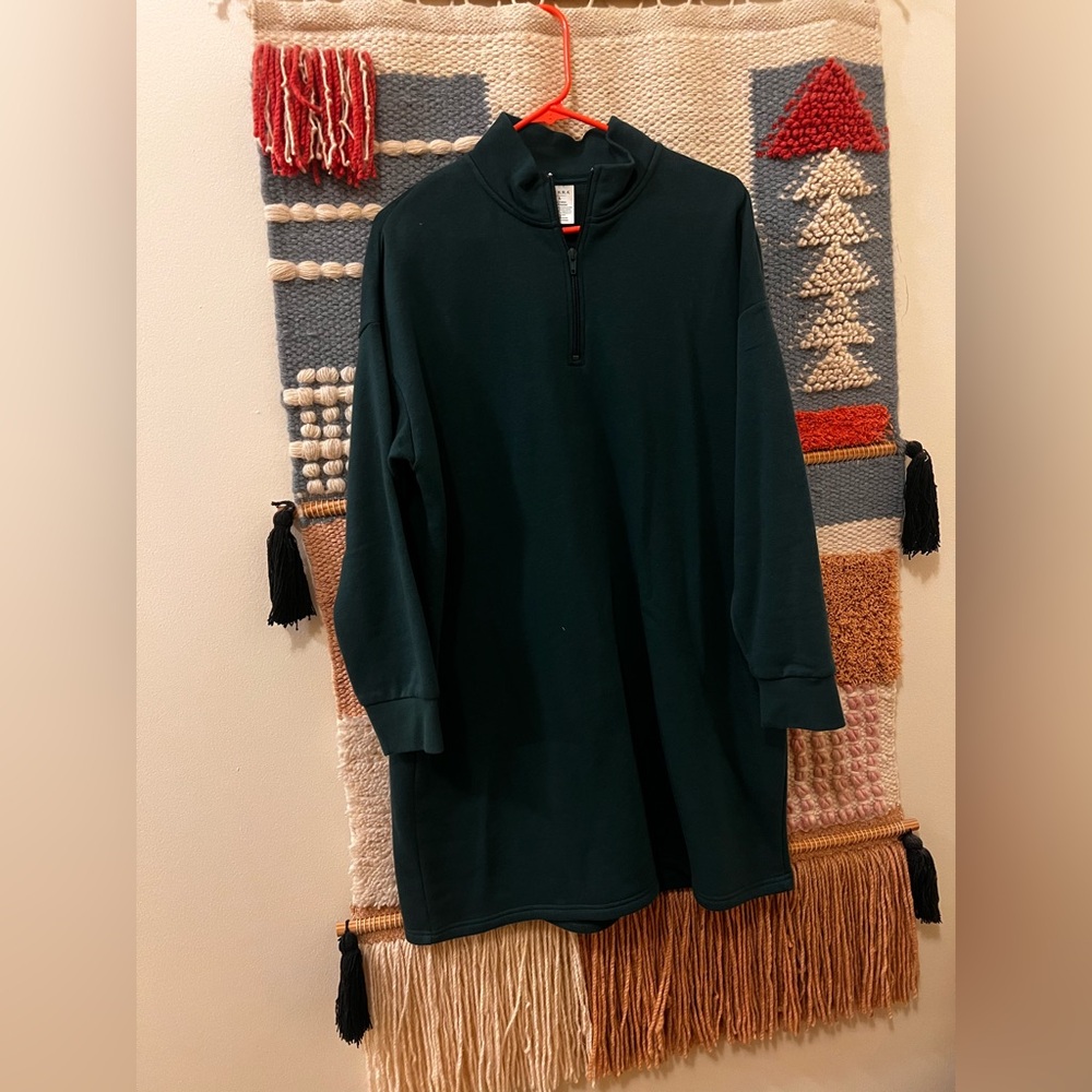Serra Forest Green Casual Quarter Zip Sweat Shirt Dress